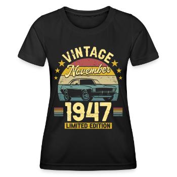 Vintage November 1947 75 years anniversary - Women's Functional T-Shirt - black - Front - AI Model Female 172 light (172cm)