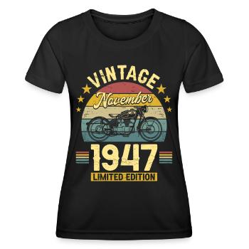 Vintage November 1947 75 years anniversary - Women's Functional T-Shirt - black - Front - AI Model Female 172 light (172cm)