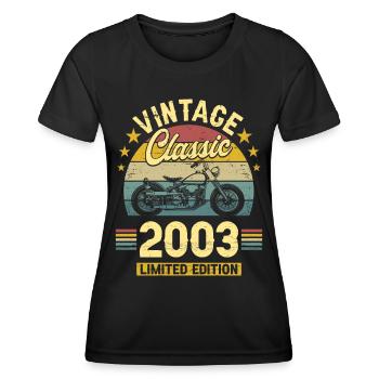 Vintage Motorrad 2003 20 Jahre Jubiläum - Frauen Funktions-T-Shirt - Schwarz - Vorne - AI Model Female 172 light (172cm)