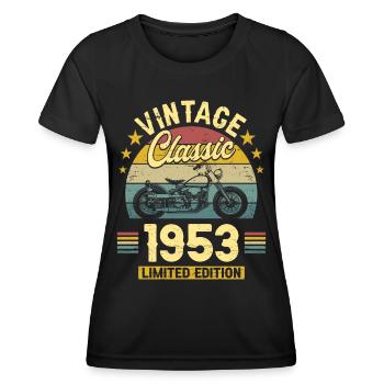 Oldtimer Motorrad 1953 70 Jahre Jubiläum - Frauen Funktions-T-Shirt - Schwarz - Vorne - AI Model Female 172 light (172cm)