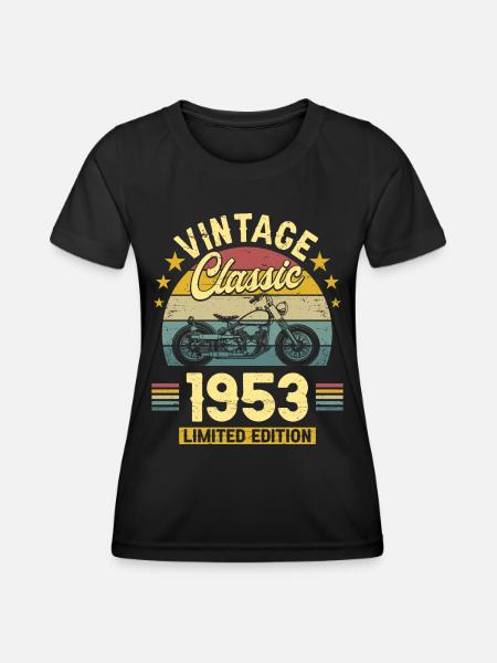 Moto Vintage 1953 70 Ans Anniversaire - T-shirt sport Femme - noir