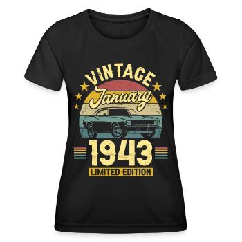Vintage January 1943 80 years anniversary - Women's Functional T-Shirt - black - Front - AI Model Female 172 light (172cm)