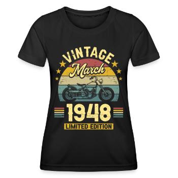 Vintage-Biker geboren im März 1948 75-jähriges Jubiläum - Frauen Funktions-T-Shirt - Schwarz - Vorne - AI Model Female 172 light (172cm)