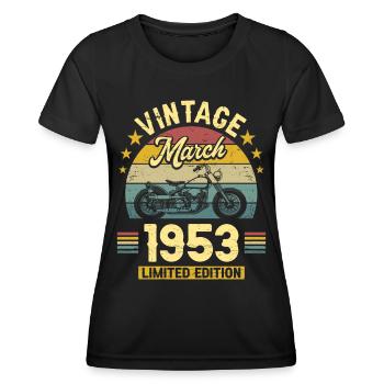 Oldtimer-Biker, Jahrgang März 1953 70-jähriges Jubiläum - Frauen Funktions-T-Shirt - Schwarz - Vorne - AI Model Female 172 light (172cm)