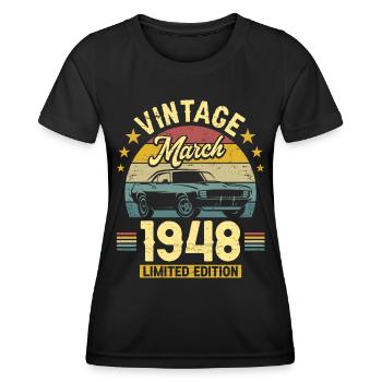 März 1948 75 Jahre alter Jahrgang 75. Geburtstag - Frauen Funktions-T-Shirt - Schwarz - Vorne - AI Model Female 172 light (172cm)