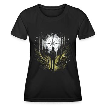 Geocaching Natur Kompass Abenteuer - Frauen Funktions-T-Shirt - Schwarz - Vorne - AI Model Female 172 light (172cm)