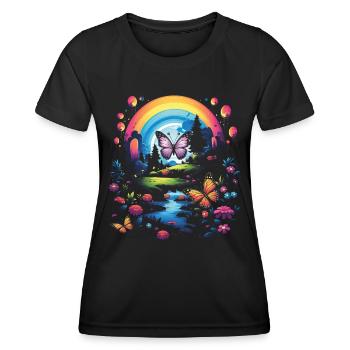 Niedliche Kawaii Regenbogen Schmetterlinge Traum - Frauen Funktions-T-Shirt - Schwarz - Vorne - AI Model Female 172 light (172cm)