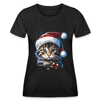 Mignon Noël Hiver Décembre Chat Amour - T-shirt sport Femme - noir - Devant - AI Model Female 172 light (172cm)