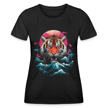 Clair De Lune, Tigre, Chinois, Japonais, Chine - T-shirt sport Femme - noir - Devant - AI Model Female 172 light (172cm)