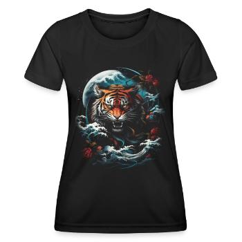 Clair De Lune, Tigre, Chinois, Japonais, Chine - T-shirt sport Femme - noir - Devant - AI Model Female 172 light (172cm)