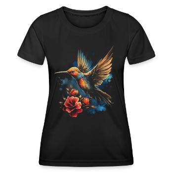 Hummingbird, Flower, Bird Lover, Animal - Women's Functional T-Shirt - black - Front - AI Model Female 172 light (172cm)