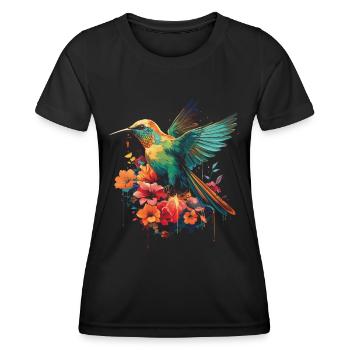 Hummingbird, Flower, Bird Lover, Animal - Women's Functional T-Shirt - black - Front - AI Model Female 172 light (172cm)