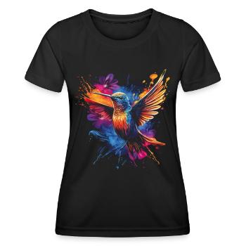 Kolibri Kunstwerk Bunt Vogelliebhaber - Frauen Funktions-T-Shirt - Schwarz - Vorne - AI Model Female 172 light (172cm)