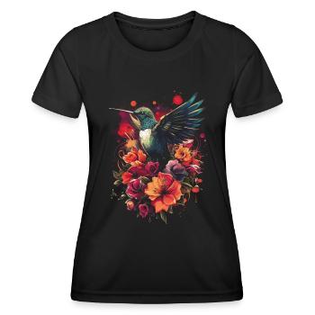 Kolibri Kunstwerk Bunt Vogelliebhaber - Frauen Funktions-T-Shirt - Schwarz - Vorne - AI Model Female 172 light (172cm)