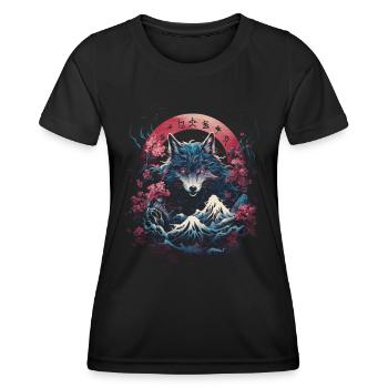 Wolf Japanisch Japanische Kunst Anime Traditionell - Frauen Funktions-T-Shirt - Schwarz - Vorne - AI Model Female 172 light (172cm)