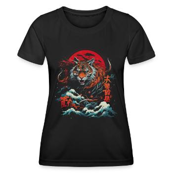 Clair de lune Fantaisie Asie japonaise Mythologie du tigre - T-shirt sport Femme - noir - Devant - AI Model Female 172 light (172cm)