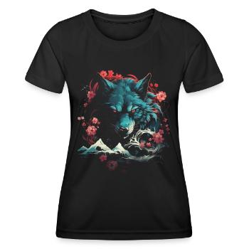 Wolf Japanisch Japanische Kunst Anime Traditionell - Frauen Funktions-T-Shirt - Schwarz - Vorne - AI Model Female 172 light (172cm)