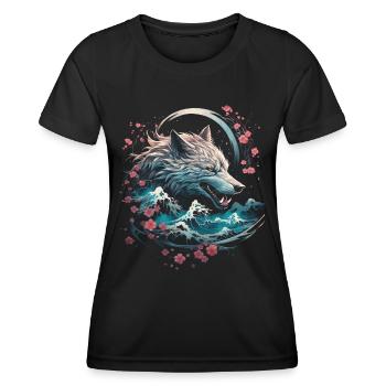 Wolf Japanisch Japanische Kunst Anime Traditionell - Frauen Funktions-T-Shirt - Schwarz - Vorne - AI Model Female 172 light (172cm)