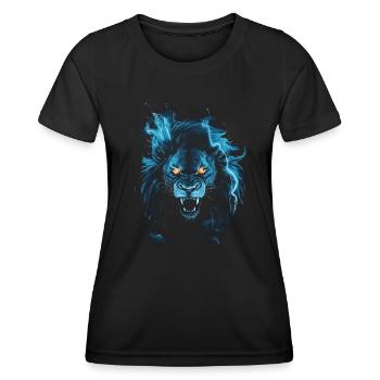 Lion, Feu, Bleu, Mâle - T-shirt sport Femme - noir - Devant - AI Model Female 172 light (172cm)