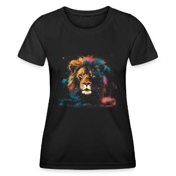 Lion, Savannah, Nature, Painting, Animal Kingdom, Wilderness - Women's Functional T-Shirt - black - Front - AI Model Female 172 light (172cm)