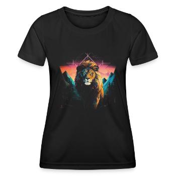 Lion, Savannah, Nature, Painting, Animal Kingdom, Wilderness - Women's Functional T-Shirt - black - Front - AI Model Female 172 light (172cm)
