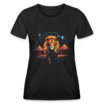 Lion, Savannah, Nature, Painting, Animal Kingdom, Wilderness - Women's Functional T-Shirt - black - Front - AI Model Female 172 light (172cm)