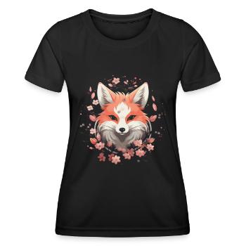 Kitsune japonais kawaii fleur de cerisier Sakura - T-shirt sport Femme - noir - Devant - AI Model Female 172 light (172cm)