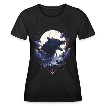 Japanese Wolf Anime Mythical Creature Spirit Shinto - Women's Functional T-Shirt - black - Front - AI Model Female 172 light (172cm)