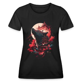 Japanese Wolf Wolves Manga Tokyo Cherry Blossoms - Women's Functional T-Shirt - black - Front - AI Model Female 172 light (172cm)