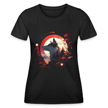 Japanese Wolf Wolves Manga Tokyo Cherry Blossoms - Women's Functional T-Shirt - black - Front - AI Model Female 172 light (172cm)