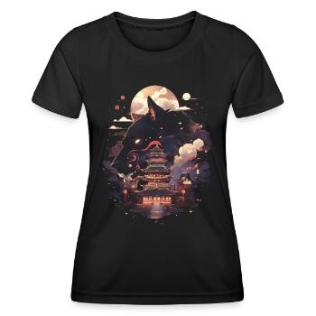 Japanese Wolf Wolves Manga Tokyo Cherry Blossoms - Women's Functional T-Shirt - black - Front - AI Model Female 172 light (172cm)