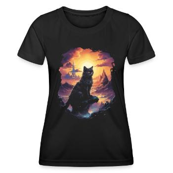 Artwork Cat Kitten Fantasy Fairy Tale - Women's Functional T-Shirt - black - Front - AI Model Female 172 light (172cm)