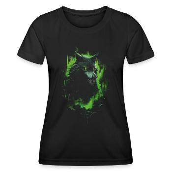 Fantasy Wolf Horror Wald - Frauen Funktions-T-Shirt - Schwarz - Vorne - AI Model Female 172 light (172cm)