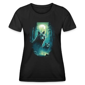 Fantasy Wolves Wolf Moonlight Illustration - Women's Functional T-Shirt - black - Front - AI Model Female 172 light (172cm)