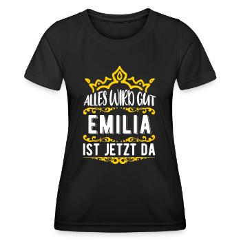 Emilia - Alles wird gut! Emilia ist jetzt da! - Frauen Funktions-T-Shirt - Schwarz - Vorne - AI Model Female 172 light (172cm)