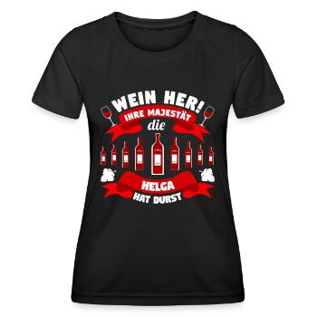 Helga - Wein her! Majestät Helga hat Durst! - Frauen Funktions-T-Shirt - Schwarz - Vorne - AI Model Female 172 light (172cm)