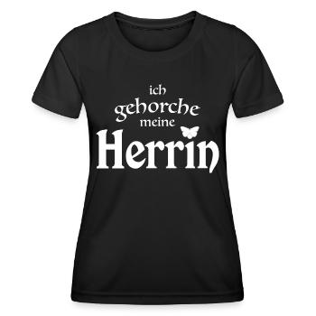 Ich gehorche meine Herrin - Sklaven Spruch - Frauen Funktions-T-Shirt - Schwarz - Vorne - AI Model Female 172 light (172cm)