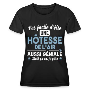 Hôtesse de l'air. Cadeau avion, vol, vacances - T-shirt sport Femme - noir - Devant - AI Model Female 172 light (172cm)