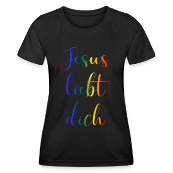 Jésus vous aime - T-shirt sport Femme - noir - Devant - AI Model Female 172 light (172cm)