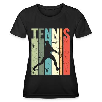 Vintage Tennis Player Lustiges Tennis - Frauen Funktions-T-Shirt - Schwarz - Vorne - AI Model Female 172 light (172cm)