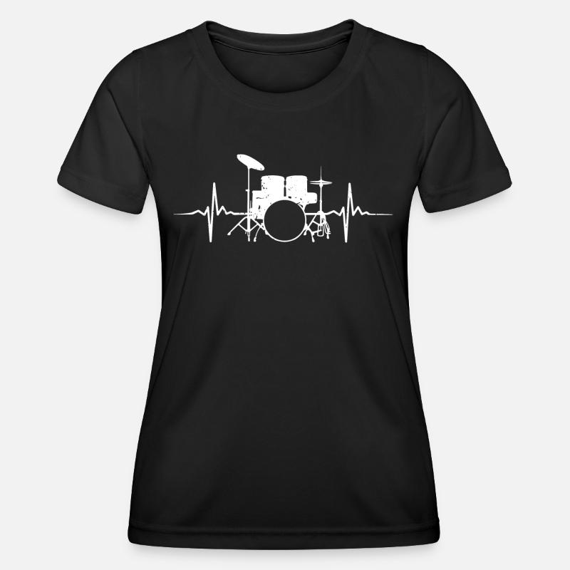 Drummer Heartbeat ECG - Drums Drummer - Women's Functional T-Shirt - black