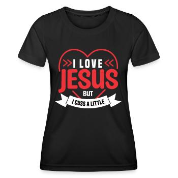 J’aime Jésus, mais je maudis un peu - T-shirt sport Femme - noir - Devant - AI Model Female 172 light (172cm)