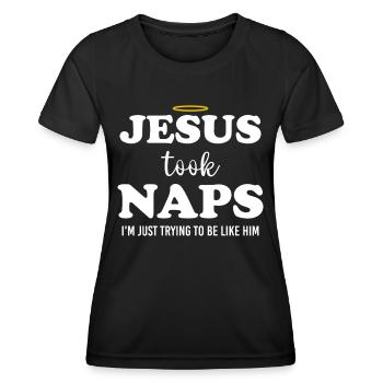 Jésus faisait des siestes, soyez comme Jésus - T-shirt sport Femme - noir - Devant - AI Model Female 172 light (172cm)