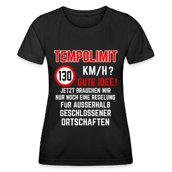 Tempolimit 130 km/h Autobahn Höchtgeschwindigkeit - Frauen Funktions-T-Shirt - Schwarz - Vorne - AI Model Female 172 light (172cm)