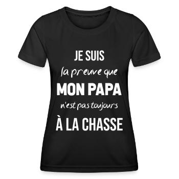 La preuve que mon papa pas toujours chasse - T-shirt sport Femme - noir - Devant - AI Model Female 172 light (172cm)