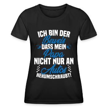 Ich Bin der Beweis DASS Papa Nicht nur an Autos - Frauen Funktions-T-Shirt - Schwarz - Vorne - AI Model Female 172 light (172cm)