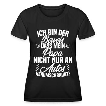 Ich Bin der Beweis DASS Papa Nicht nur an Autos - Frauen Funktions-T-Shirt - Schwarz - Vorne - AI Model Female 172 light (172cm)