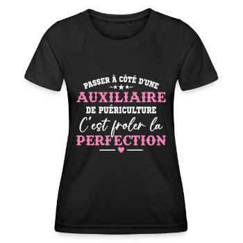 Auxiliaire de puériculture Puéricultrice Métier - T-shirt sport Femme - noir - Devant - AI Model Female 172 light (172cm)