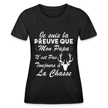 la preuve que mon papa pas toujours chasse - T-shirt sport Femme - noir - Devant - AI Model Female 172 light (172cm)
