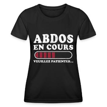 Bauchmuskeln in Arbeit, bitte warten - Frauen Funktions-T-Shirt - Schwarz - Vorne - AI Model Female 172 light (172cm)